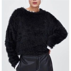 Zara Crop Faux Fur Sweater, Small